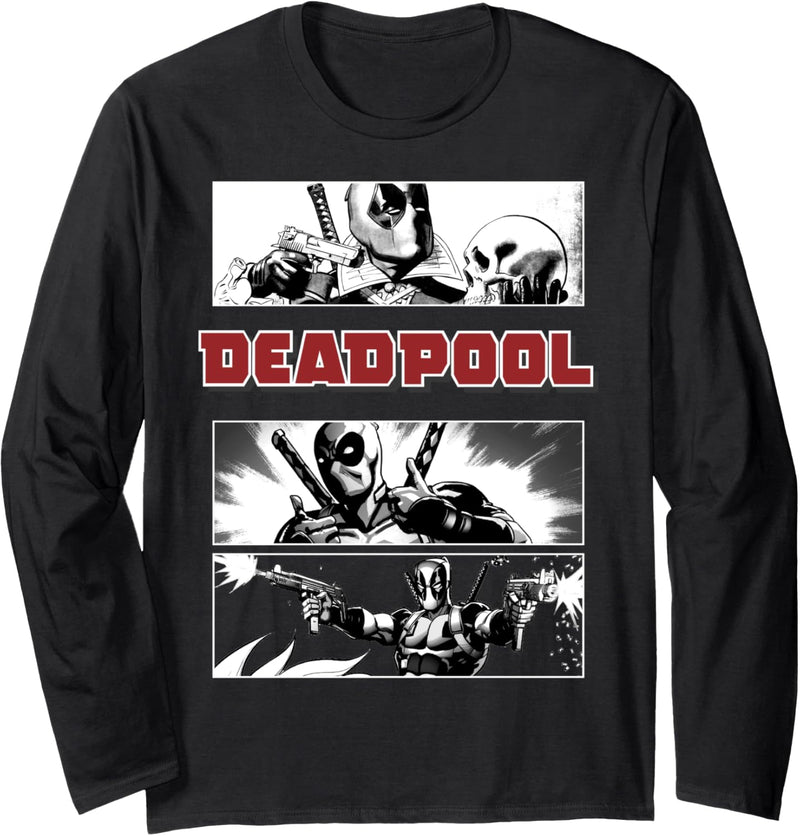 Marvel Deadpool Comic Action Panels Langarmshirt