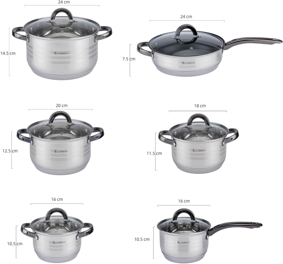 EliteHoff Topfset Induktion, Kochtopf Set mit Glasdeckel, 7-lagiger Edelstahl Topf und Pfannenset mi