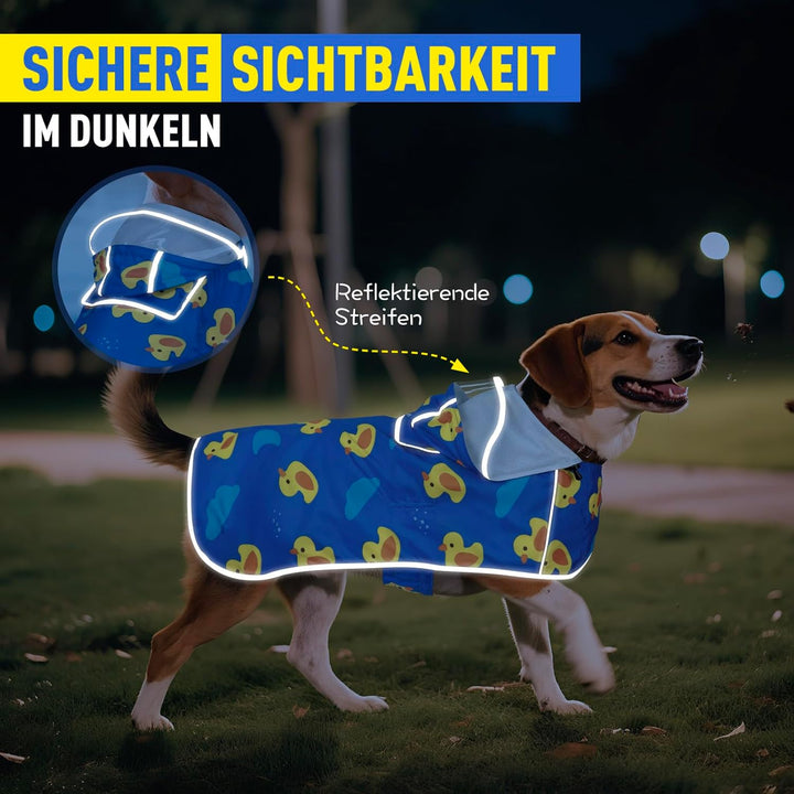 Hunderegenmantel-Einstellbare Regenmantel Hund, Wasserdichter Regenjacke Hund mit Kapuze & Kragenloc