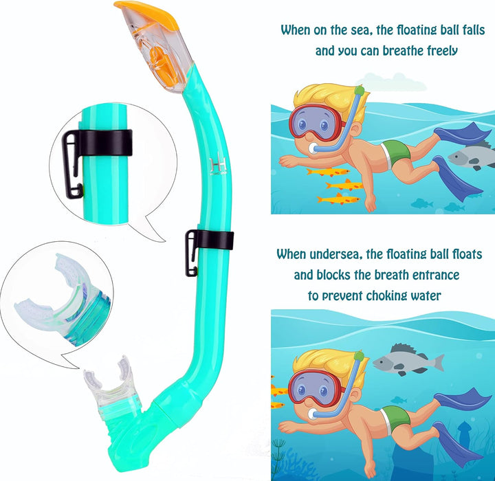 HH HHAO SPORT Schnorchelset Kinder mit Flossen, 180° Panorama Weitblick Taucherbrille Kinder, Verste