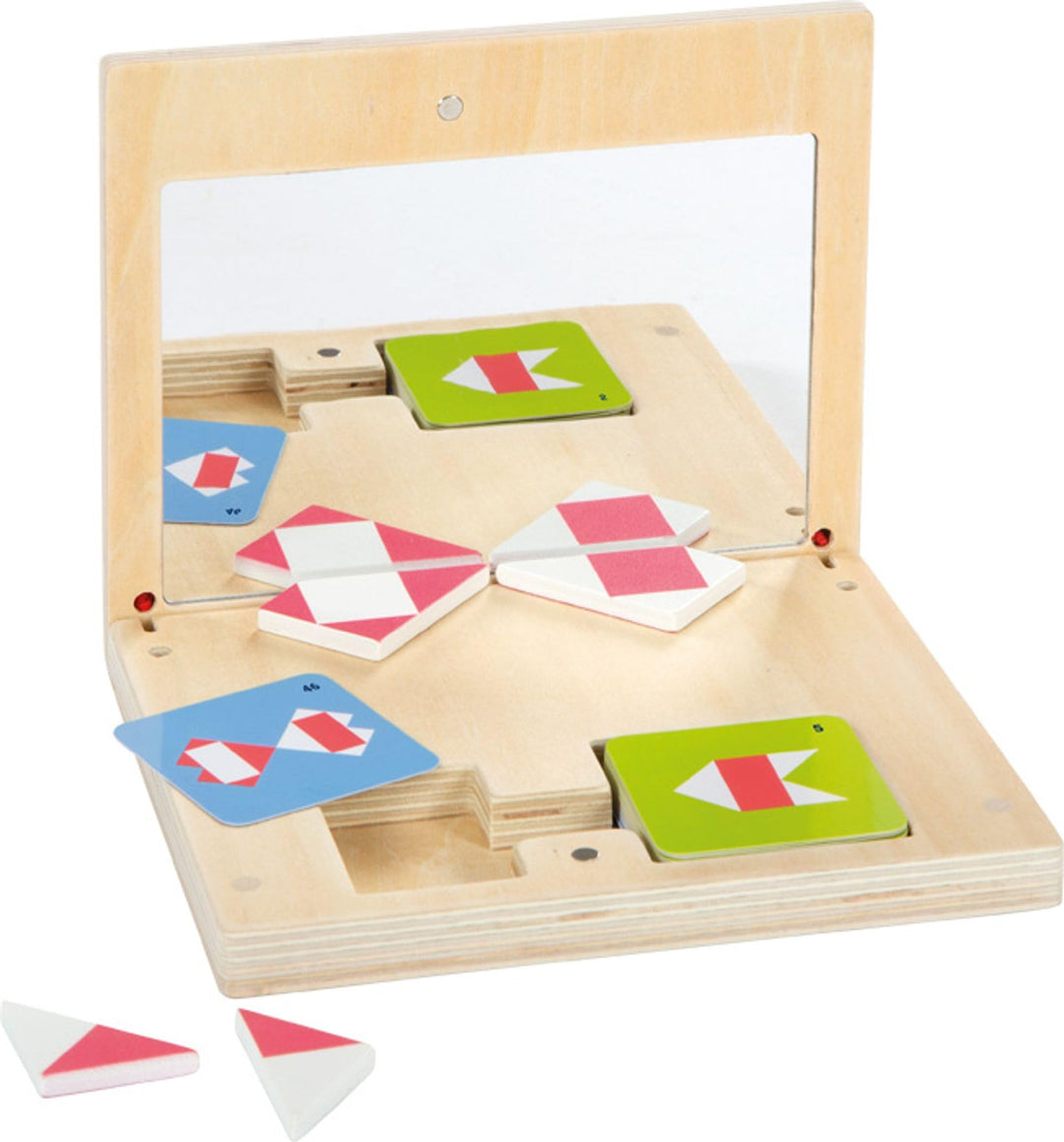 small Foot Symmetriespiel mit Spiegel „Educate“ aus Holz, Legespiel in Holzbox mit Magnetverschluss,