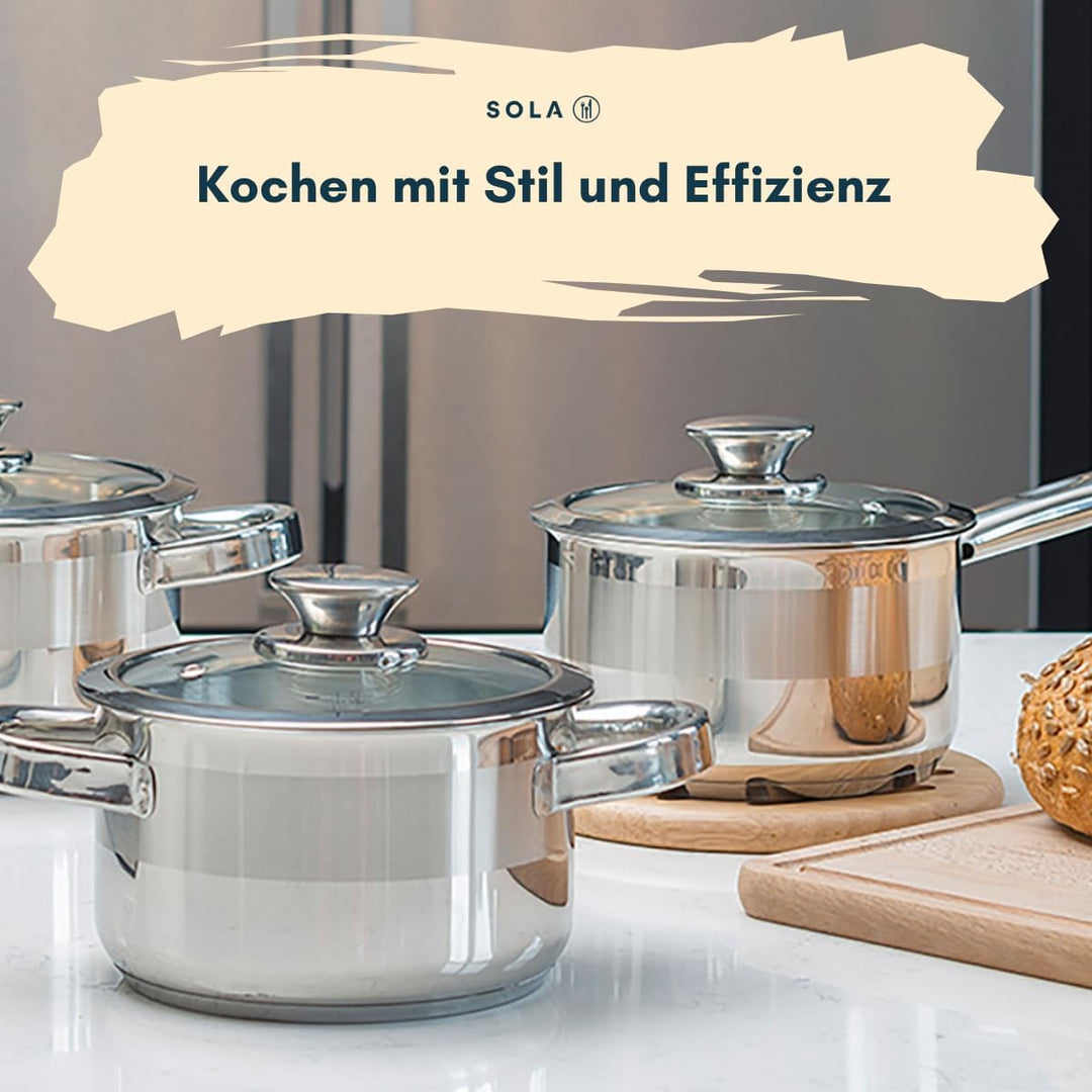 Sola Furore Topfset Induktion, 4-teilig, Kochtopf Set mit deckel, Edelstahl poliert, Töpfe unbeschic