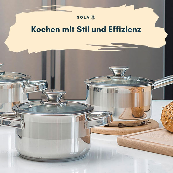 Sola Furore Topfset Induktion, 4-teilig, Kochtopf Set mit deckel, Edelstahl poliert, Töpfe unbeschic