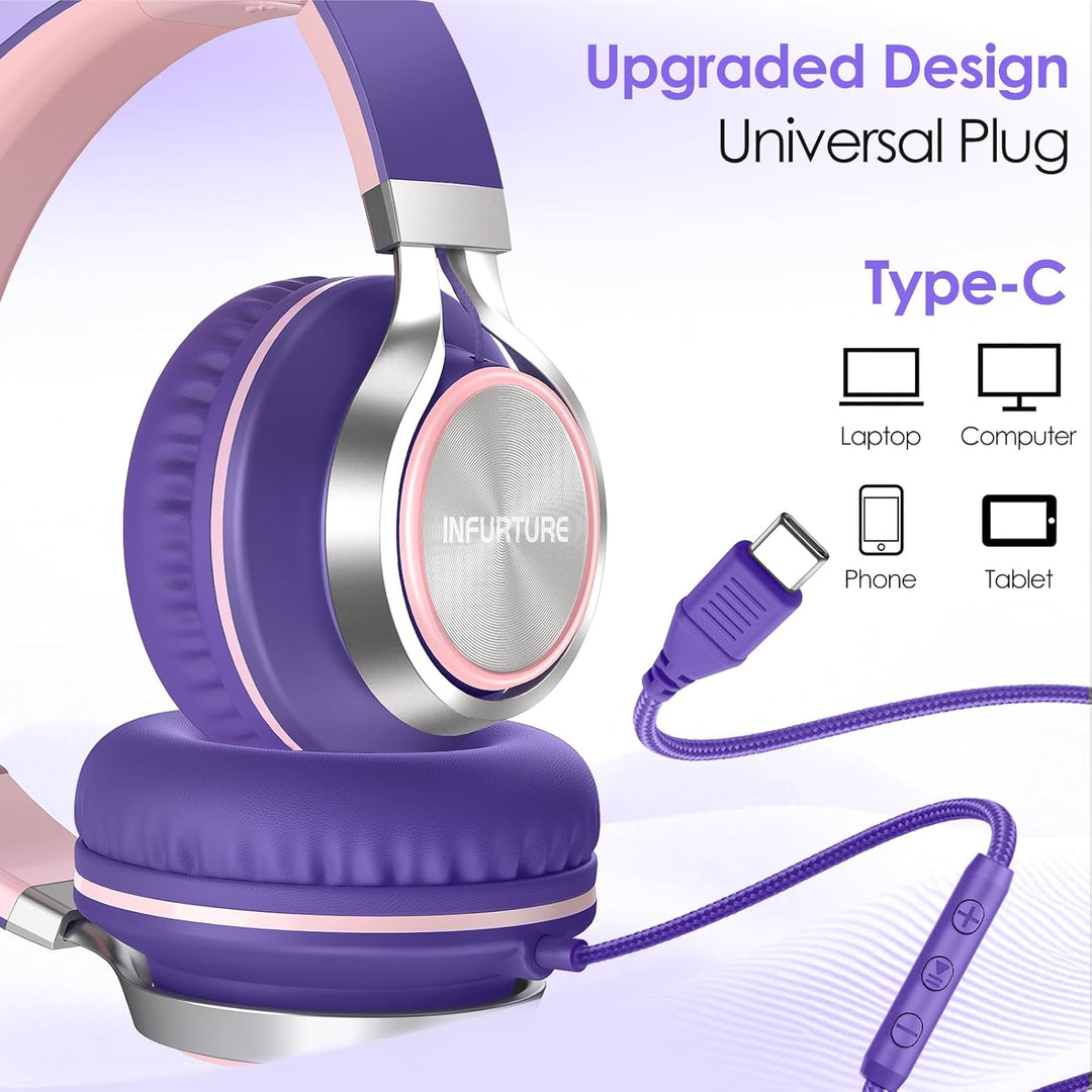 INFURTURE Kabelgebundene USB-C-Kopfhörer (Typ C) mit Mikrofon und Lautstärkeregler, verwicklungsfrei