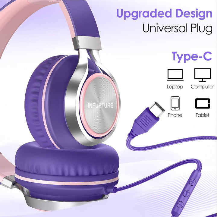 INFURTURE Kabelgebundene USB-C-Kopfhörer (Typ C) mit Mikrofon und Lautstärkeregler, verwicklungsfrei