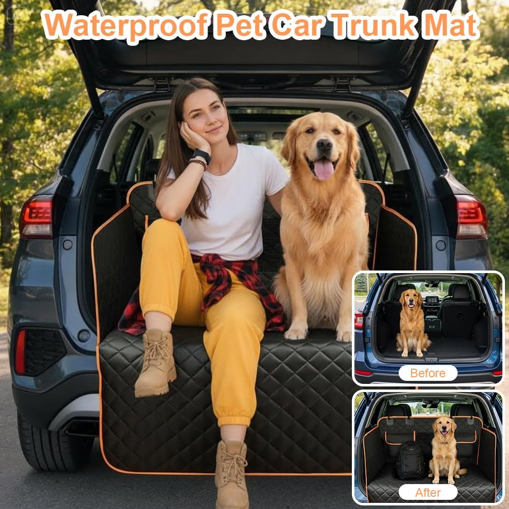 AUYAO Kofferraumschutz Hund - Wasserabweisend Pflegeleicht Hunde-Autositzbezug mit Taschen, Kratzfes