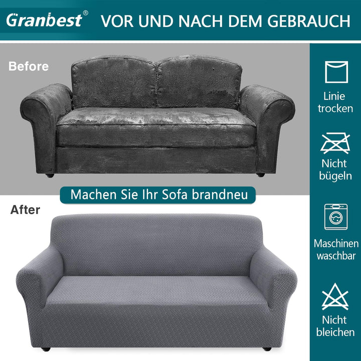 Granbest 2023 Neueste Jacquard Sofabezug 2 Sitzer Superweicher Rutschfester Stretch Couchbezug Vier