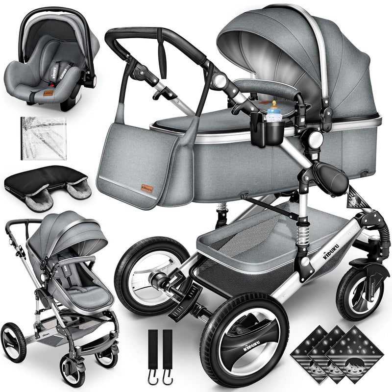 KIDUKU® 3 in 1 Kinderwagen XXL Komplettset | Kombikinderwagen Set inkl. Babywanne Buggy Sportsitz &