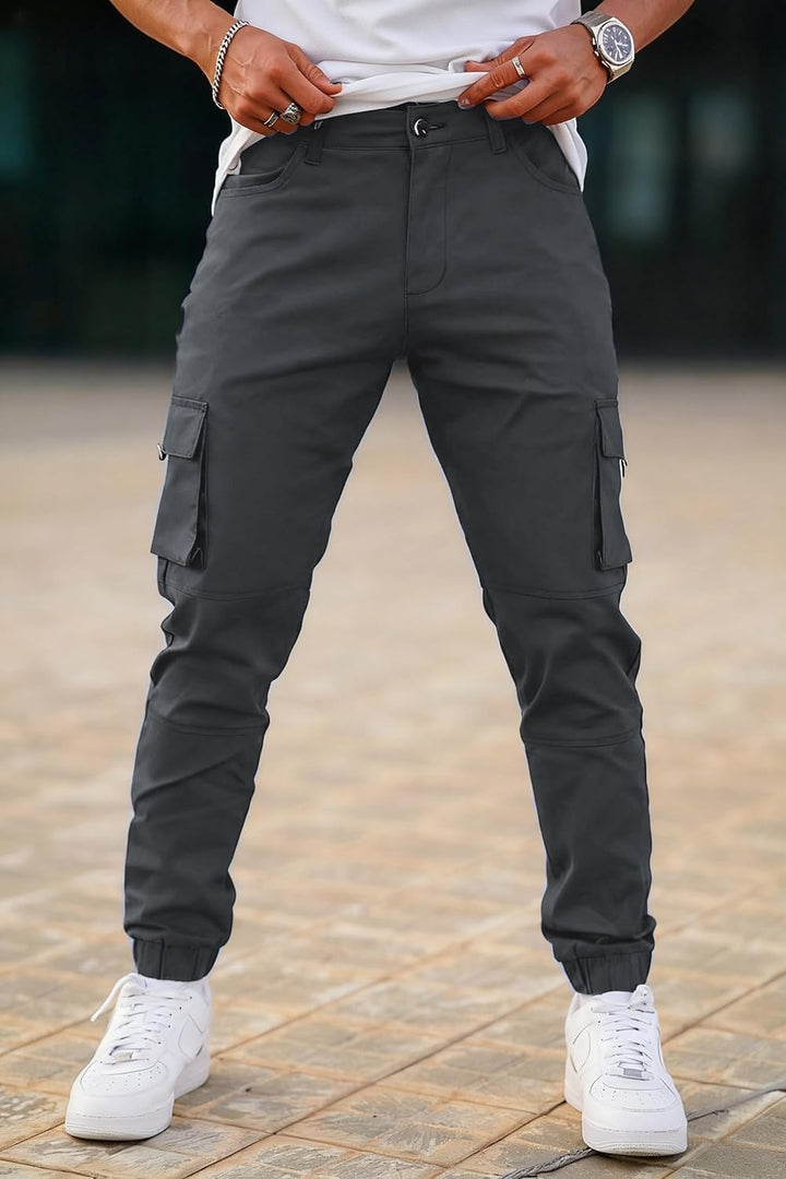 GINGTTO Herren Cargo Hose Stretch Jogginghose für Männer Casual Slim Fit Cargohose Herren Dunkelgrau
