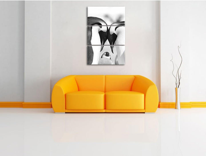 Pixxprint Kaiserpiguinpärchen Liebe als Leinwandbild/Grösse: 3 Teilig (120x80) cm/Wandbild/Kunstdruc