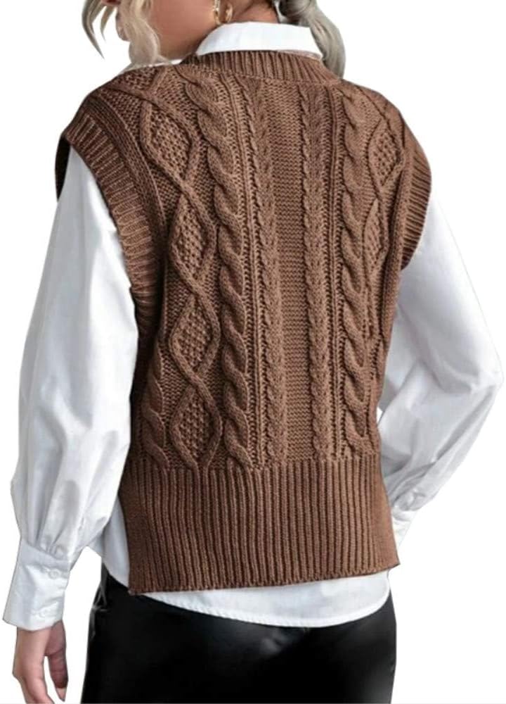 Tongmingyun Pullunder Damen Ärmellos V-Ausschnitt Strick Pullover Basic Strickweste Einfarbig Tank T