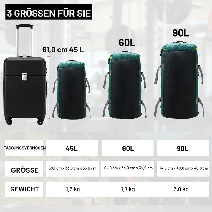 MIER Grosse Sporttasche wasserdicht Sportrucksack mit Schuhfach umwandelbar in Rucksack, 45L/60L/90L