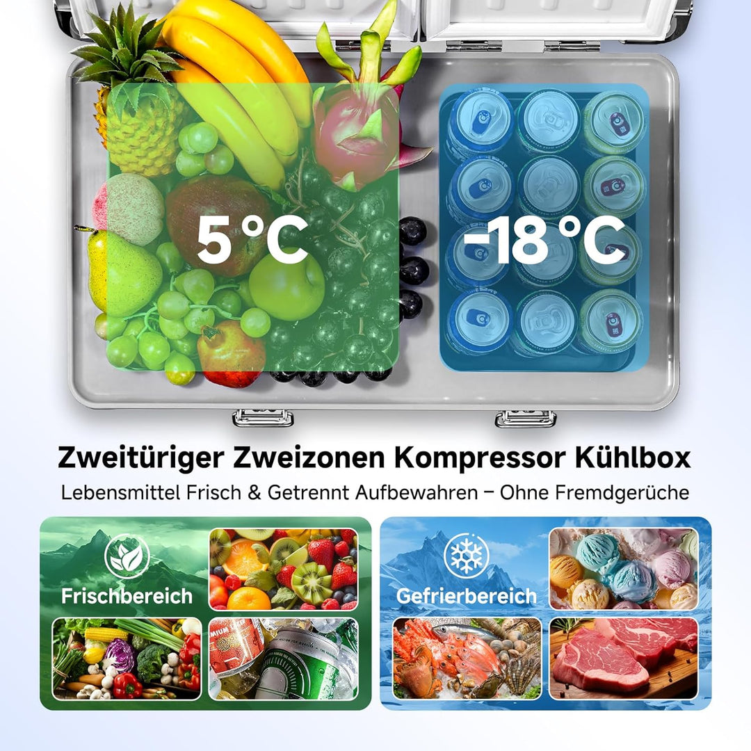 AAOBOSI Kompressor Kühlbox 50L, Dual Zone Kühlbox Kompressor, -20°C bis 20°C, Aluminium Auto Kühlsch