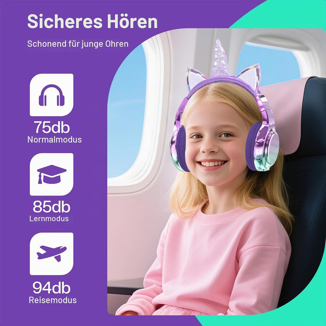 JYPS Bluetooth Kopfhörer Kinder, Metallisch Kabellose Kopfhörer Kinder Over Ear mit 74/85dBA Lautstä