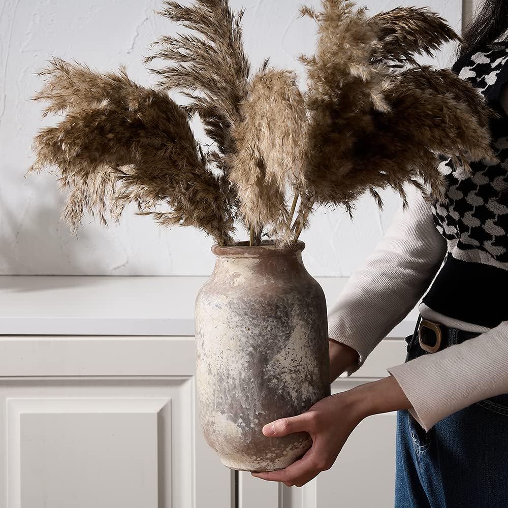 SIDUCAL Rustikale Keramikvase im Bauernhaus-Stil, weiss gekalkte Terrakotta-Keramik, dekorative Vase