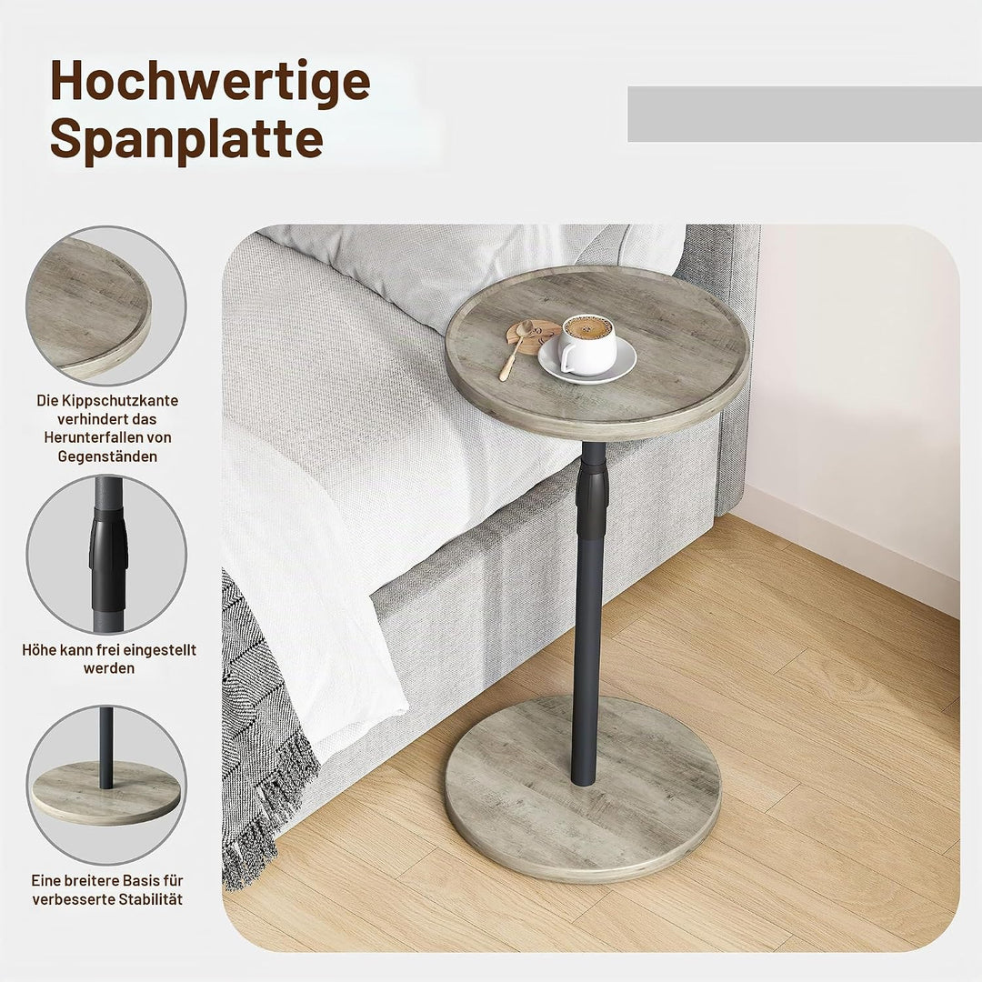 Beistelltisch Rund,Verstellbarer Kleiner Tisch,Nachttisch Holz,Beistelltisch Couch für kleine Räume,