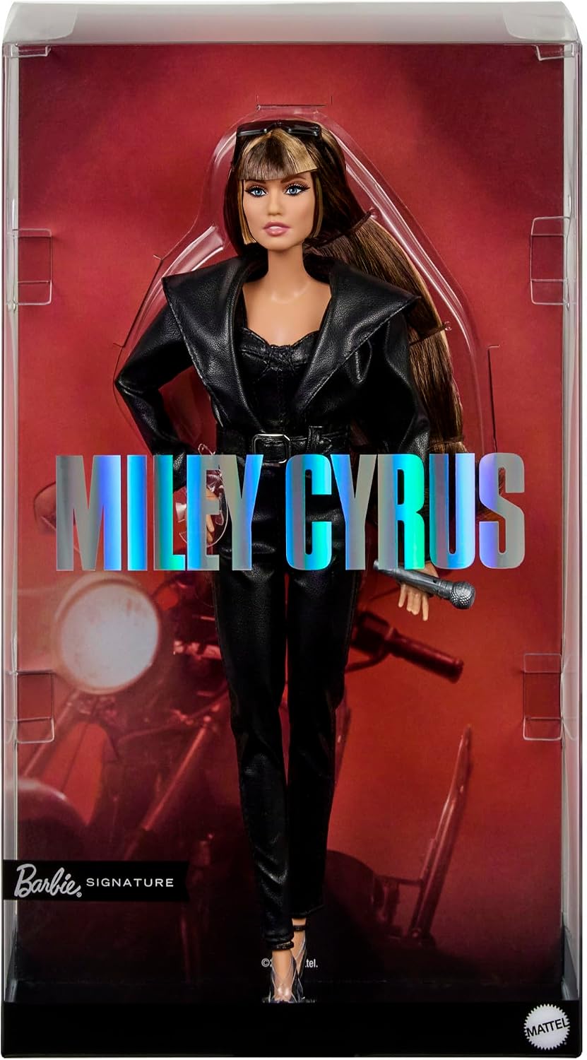 Barbie Signature-Puppe, bewegliche Miley Cyrus-Sammelfigur im Kunstleder-Outfit mit Kapuze und High