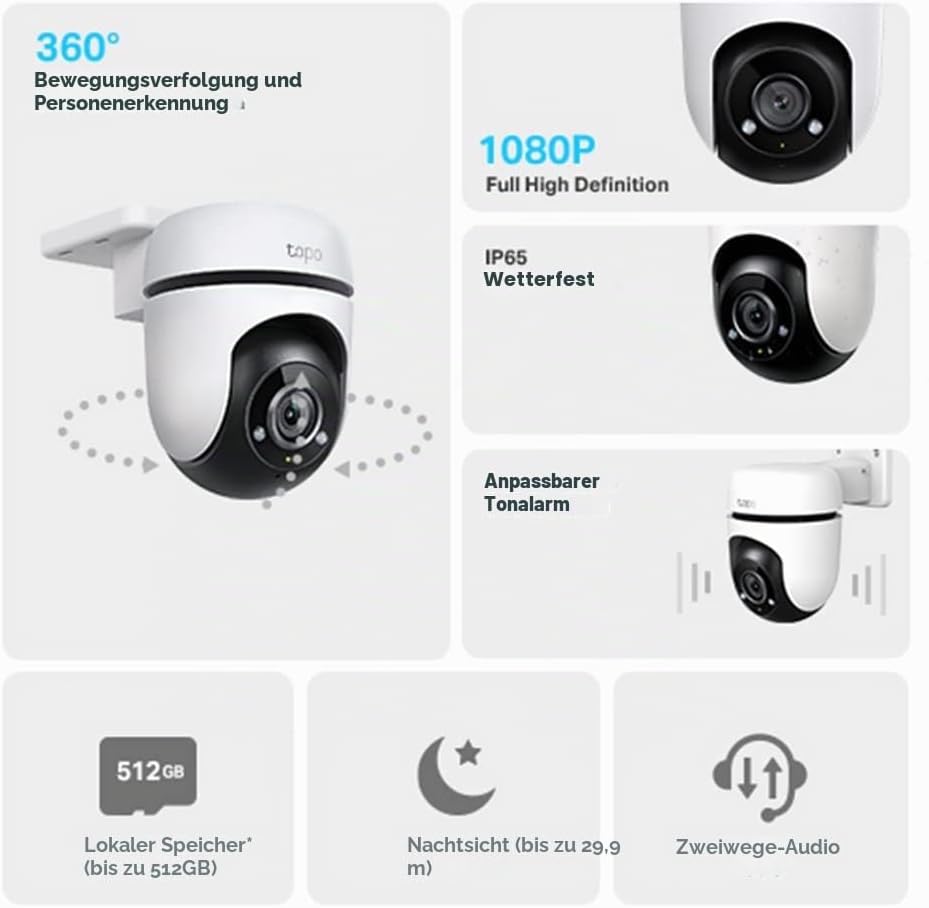 TP-Link Tapo C500 WLAN-Überwachungskamera für den Aussenbereich, 360 Grad, Auflösung 1080p &amp; Tapo C3