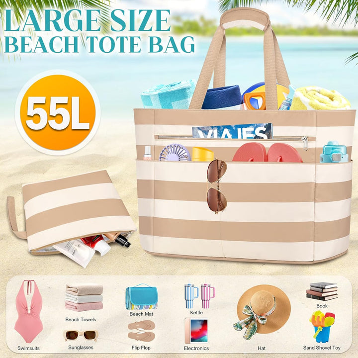 Strandtasche mit Reissverschluss XXL Familie Strandtasche Damen Gross Shopper Tasche Beach Tote Bag