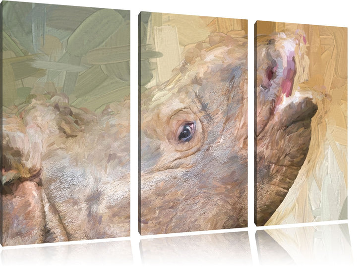 kleines Nashorn Spezial 3-Teiler Leinwandbild 120x80 Bild auf Leinwand, XXL riesige Bilder fertig ge
