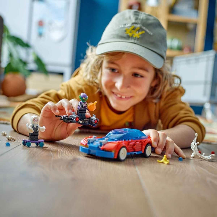 Lego Marvel Spider-Mans Rennauto & Venom Green Goblin, Spidey-Spielzeug für Rollenspiele mit Superhe