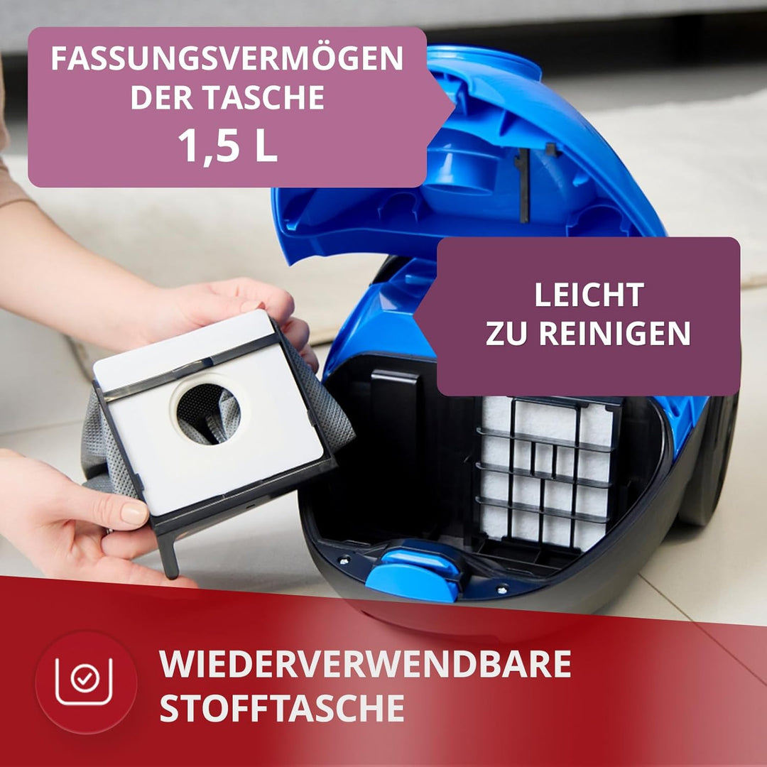 MPM Staubsauger mit Beutel MOD-53-1,5-Liter-Staubbeutel 850W - Reichweite 6,5 m - für Teppich und Ha