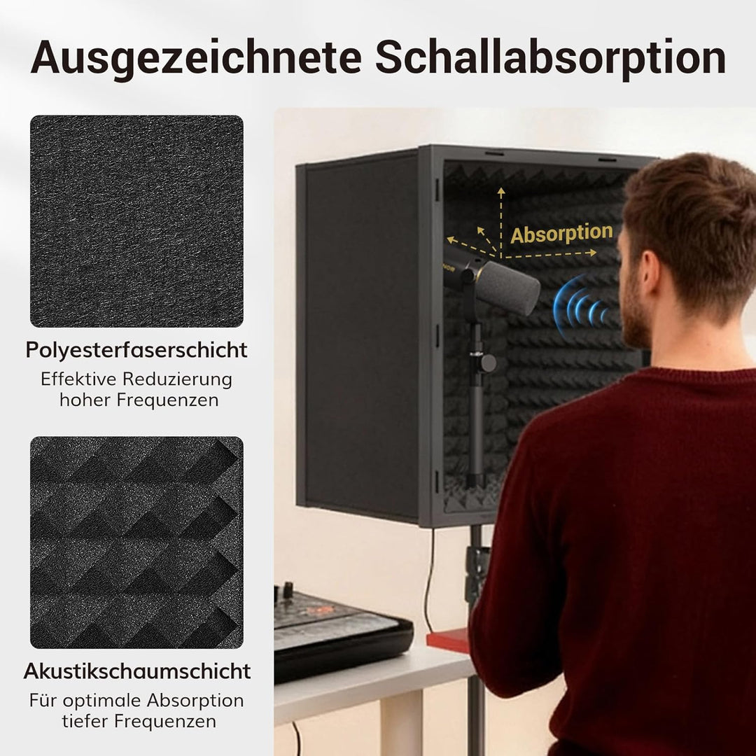 TONOR Mikrofon-Isolationsschild für Studios, gerahmte Akustikschaumstoffbox für professionelle Aufna