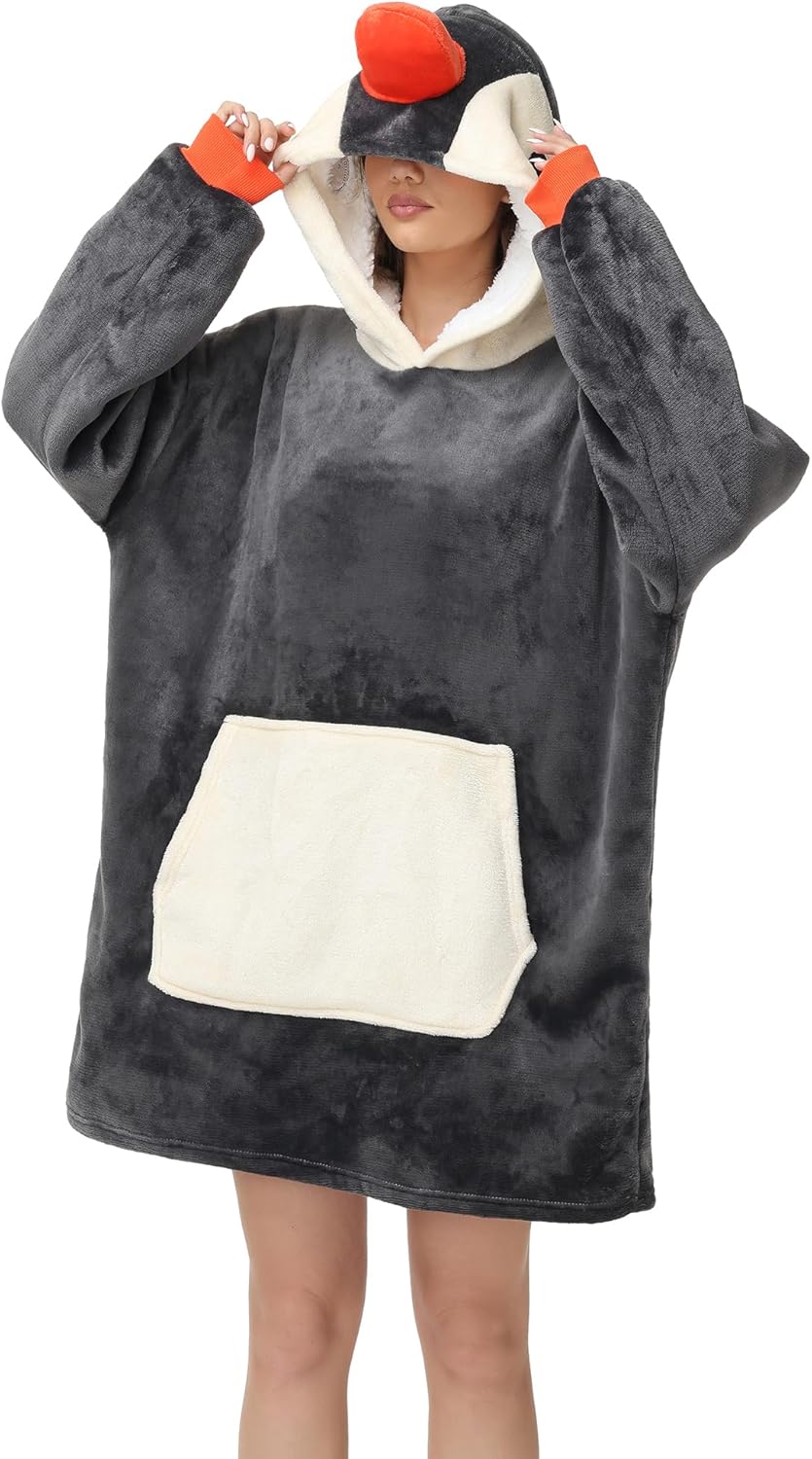 LATH.PIN Panda Übergrosse Decken-Hoodie Flanell mit Kapuze Pulloverdecke Sweatshirt Unisex Kapuzenpu
