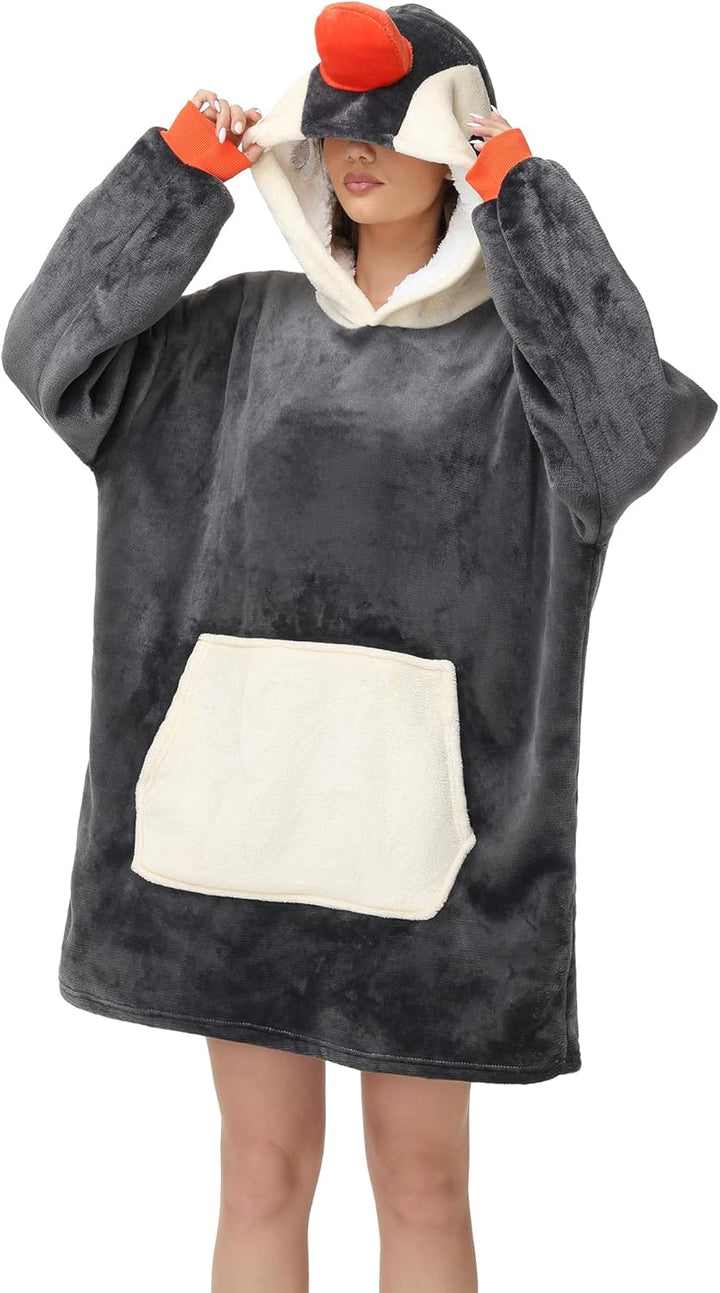 LATH.PIN Panda Übergrosse Decken-Hoodie Flanell mit Kapuze Pulloverdecke Sweatshirt Unisex Kapuzenpu