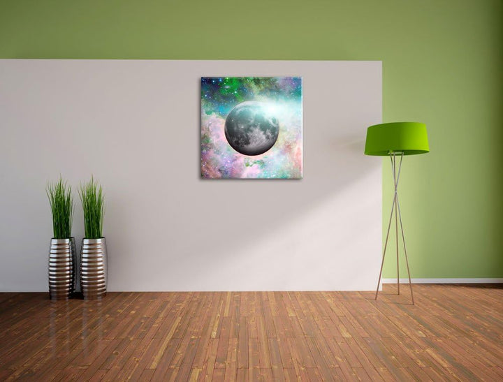 unser Mond im Sternenstaub, Format: 70x70 auf Leinwand, XXL riesige Bilder fertig gerahmt mit Keilra