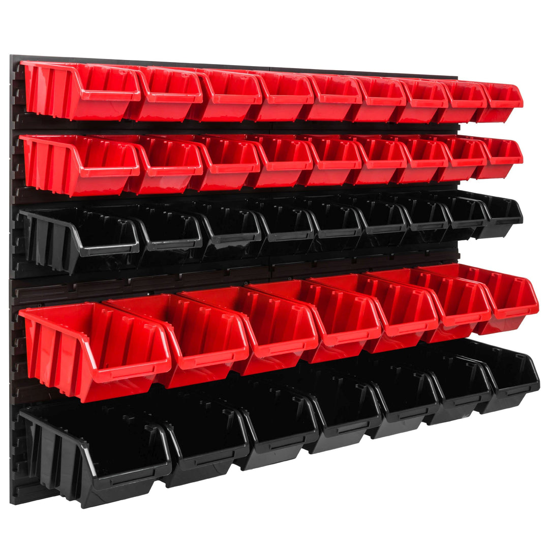 Lagersystem Werkstattregal | 115 x 78 cm | 41 stck. Box | Wandregal mit Stapelboxen - Wandplatten Ex