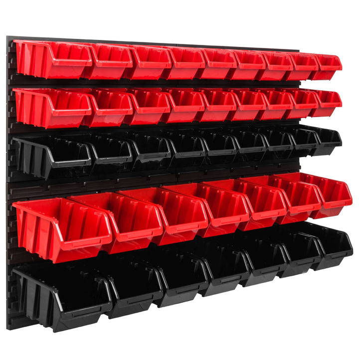Lagersystem Werkstattregal | 115 x 78 cm | 41 stck. Box | Wandregal mit Stapelboxen - Wandplatten Ex