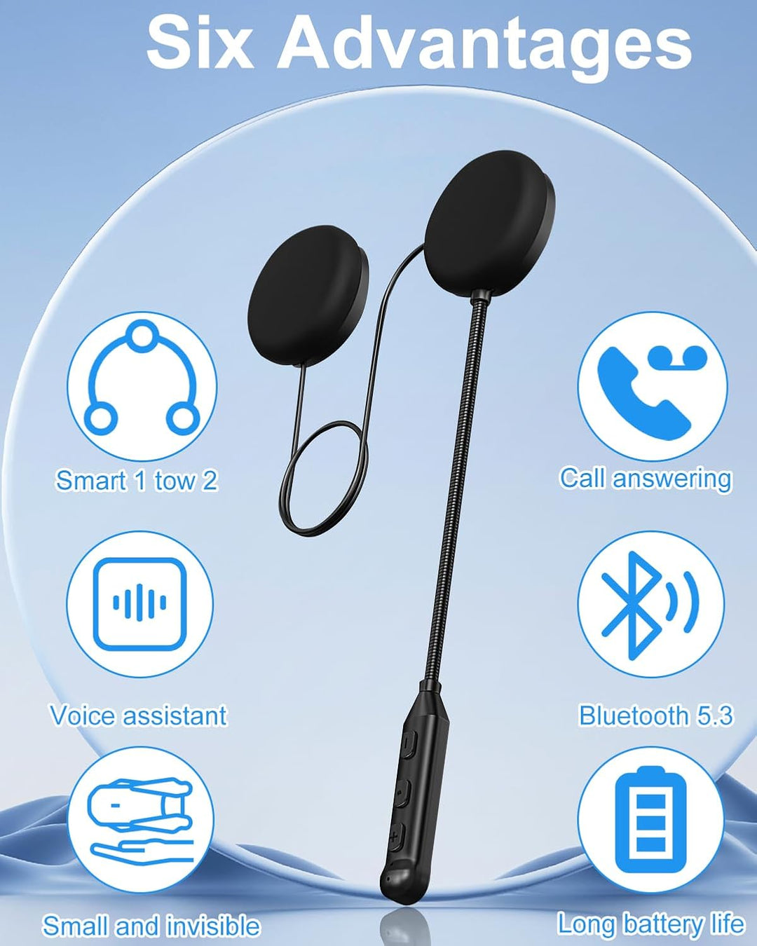 Bluetooth-Headset für Motorradhelm, Bluetooth-Kopfhörer mit 16 Std. Akkulaufzeit, Freisprecheinricht