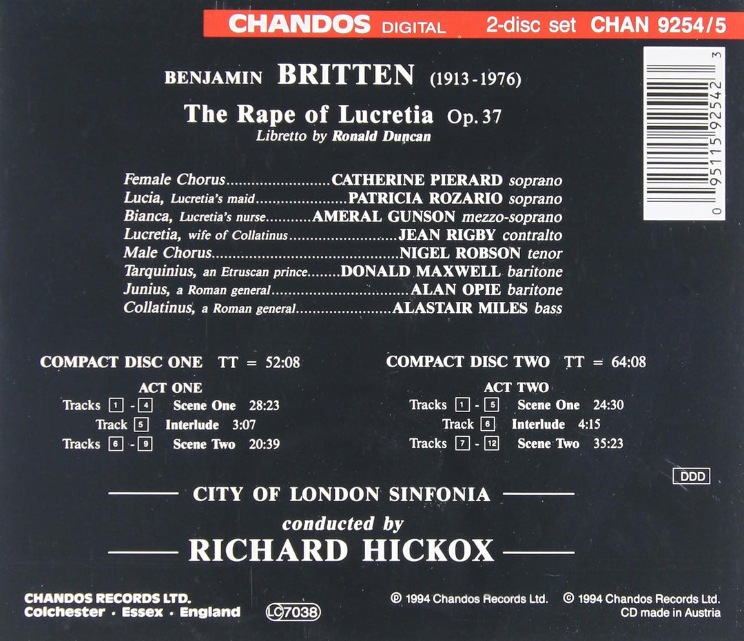 Britten: The Rape of Lucretia (Gesamtaufnahme) (engl.), Audio-CD