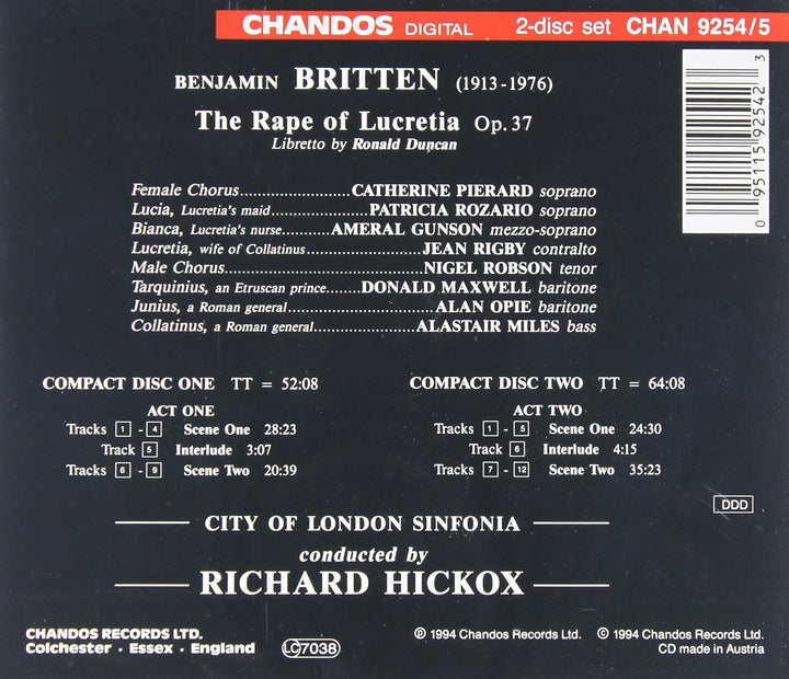 Britten: The Rape of Lucretia (Gesamtaufnahme) (engl.), Audio-CD