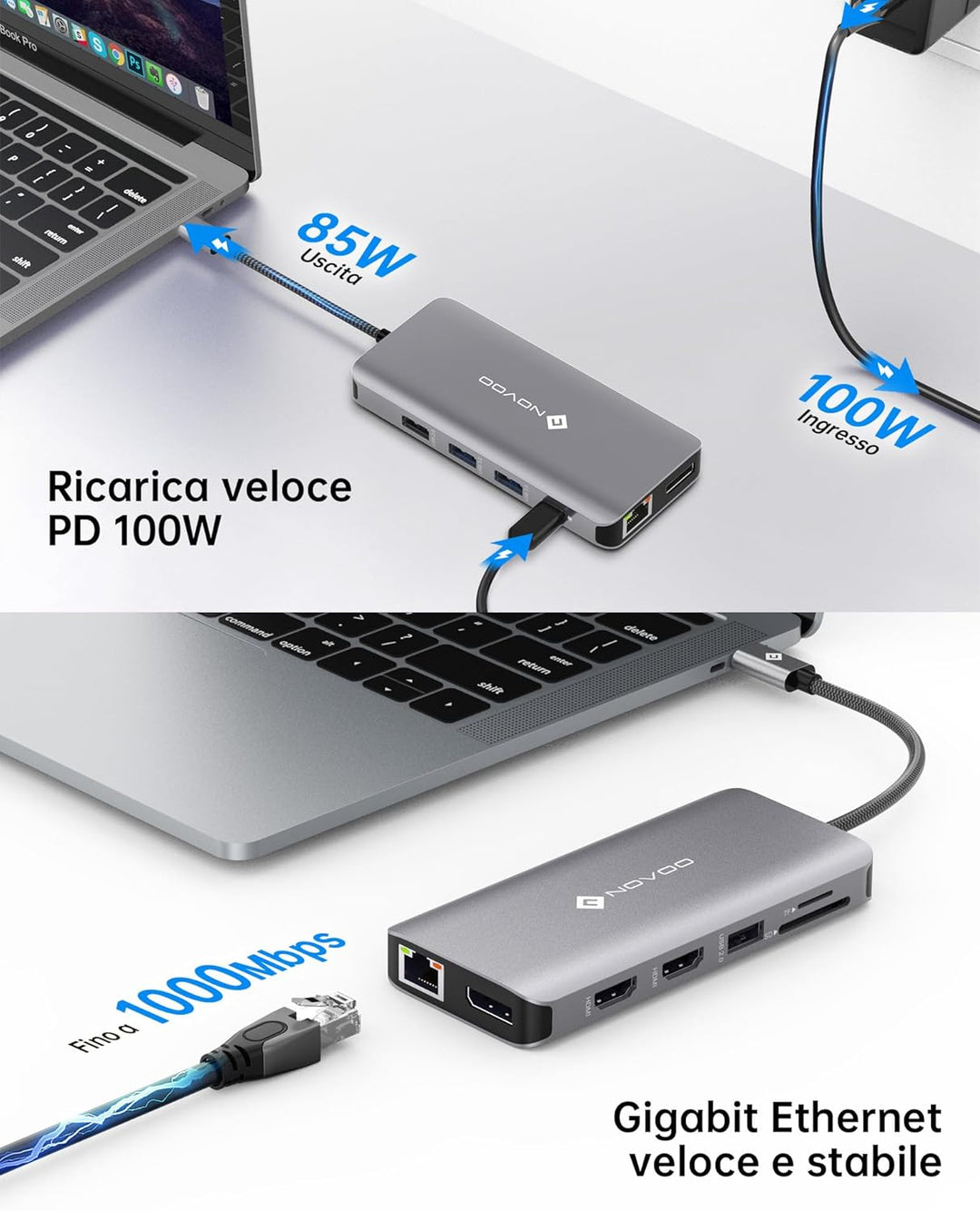 NOVOO Docking Station 4K@60Hz USB C Hub Triple Display Dual HDMI mit DisplayPort USB C Adapter Multi