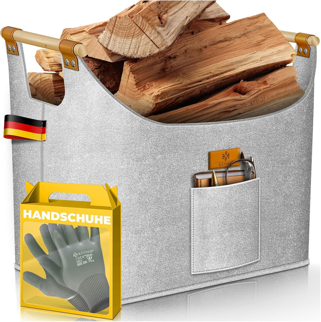 KESSER® Brennholzkorb XXL 90 Liter | Kaminholztasche extra dicker Filz | Feuerholzkorb faltbar mit v