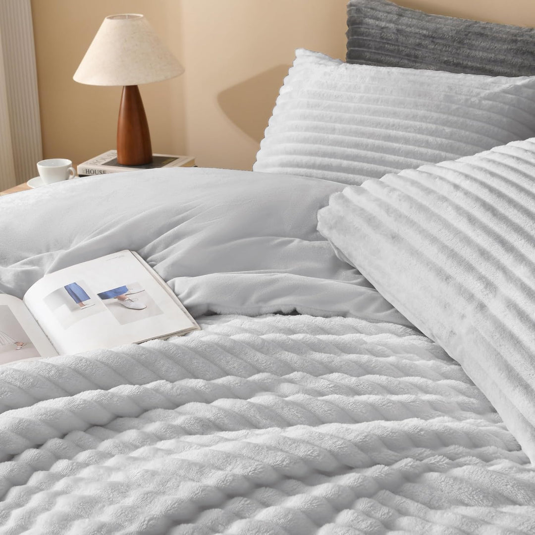 Andency Fleece Queen Tröster-Set, 3-teilig, hellgrau, für Queen-Size-Bett, weich, warm, flauschig, f