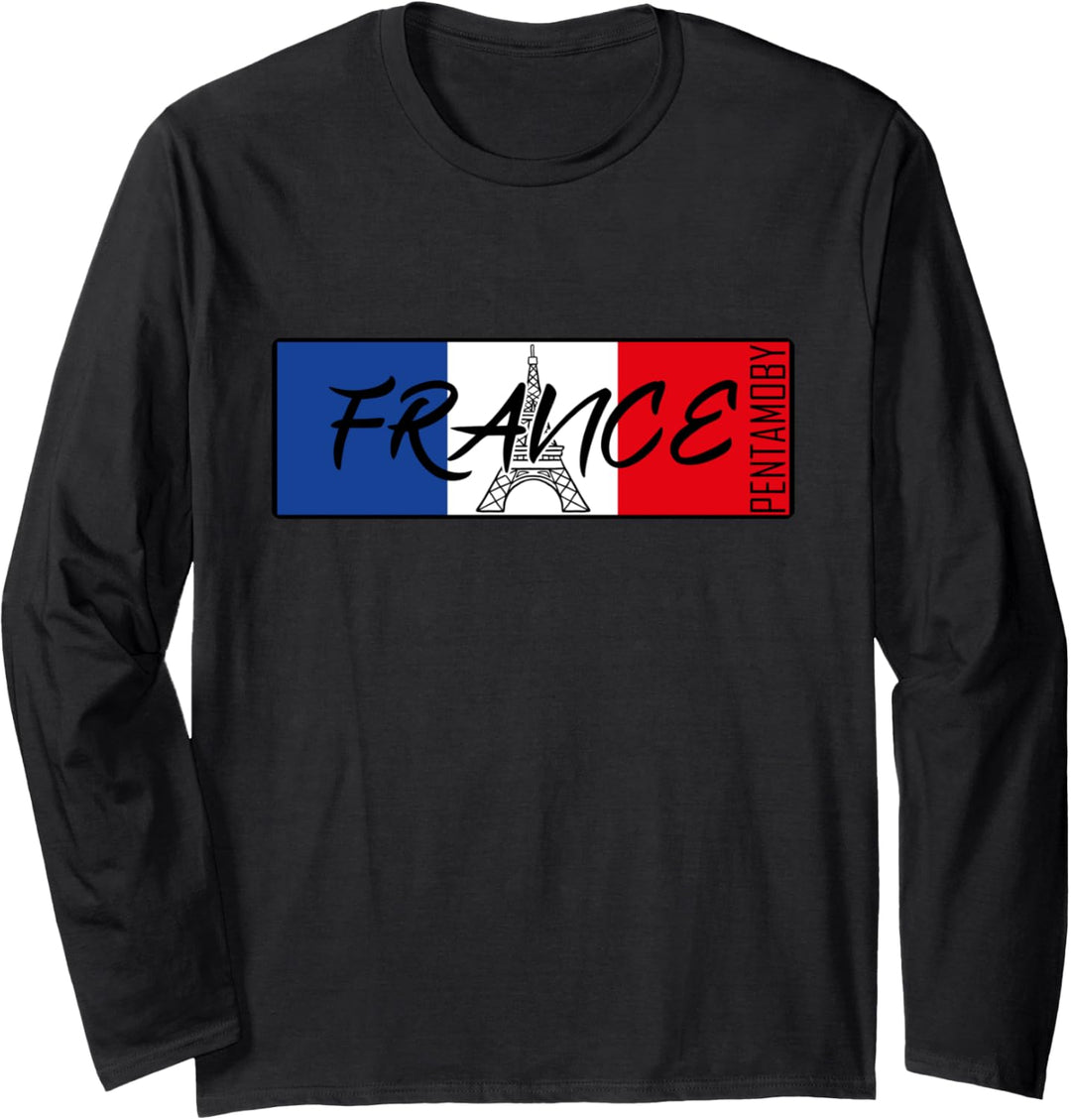 Frankreich Frankreich Eiffelturm Flagge Band Badge Langarmshirt