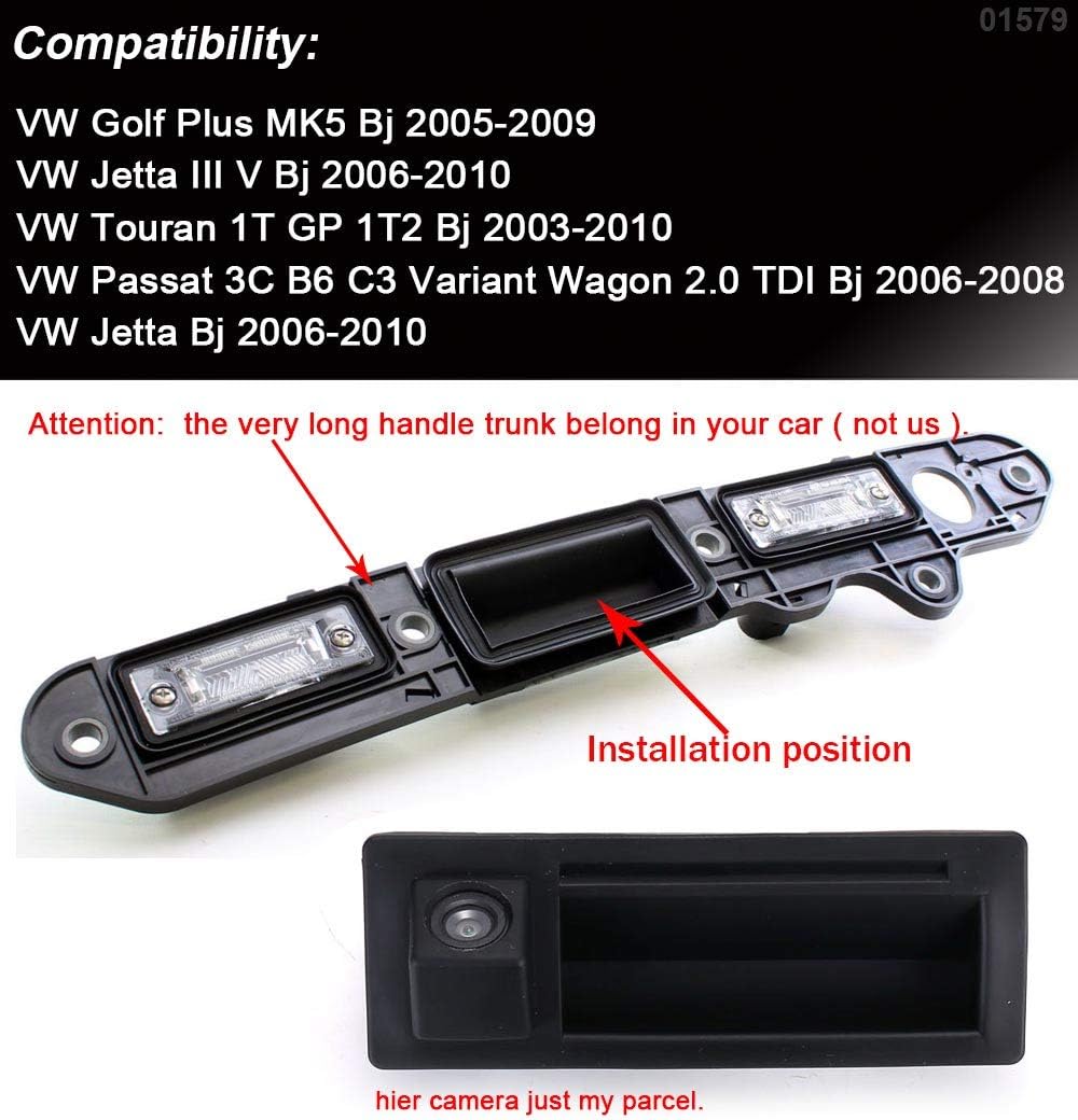 Wasserdicht Nachtsicht HD Rückfahrkamera mit Kofferraumgriff Schalter Ersatz für VW Golf Plus MK5/Je