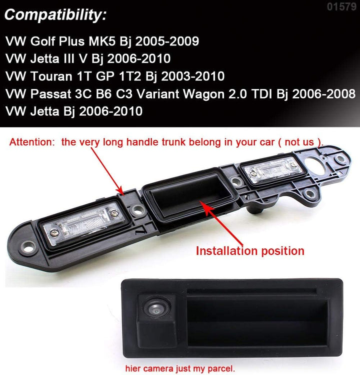 Wasserdicht Nachtsicht HD Rückfahrkamera mit Kofferraumgriff Schalter Ersatz für VW Golf Plus MK5/Je