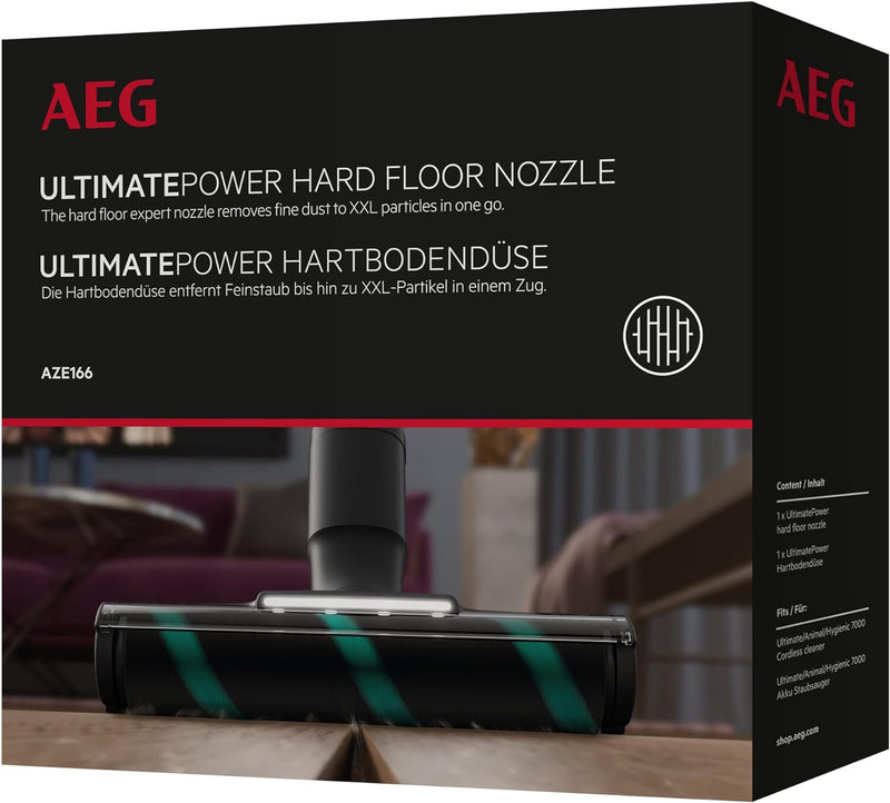 AEG AZE166 Zubehör UltimatePower Hartbodendüse, hervorragende Saugkraft, LED Licht, 100% Feinstaubau