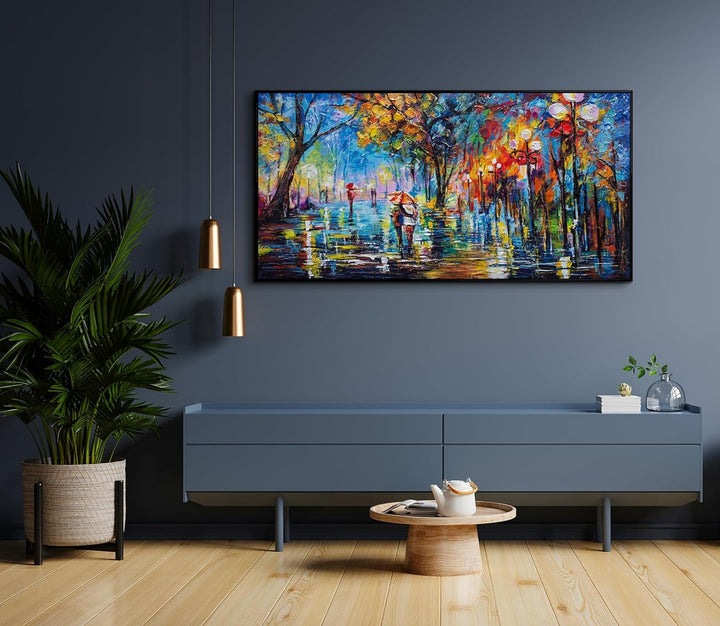 YS-Art Abstrakt Stil Acryl Gemälde auf Leinwand Herbstliche Allee handgemalt Wandbilder Wohnzimmer m