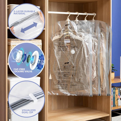 TAILI Hängende Vakuumbeutel für Kleidung, 4 Packungen (105×70 cm), Vakuumierbeutel Kleidung für Anzü