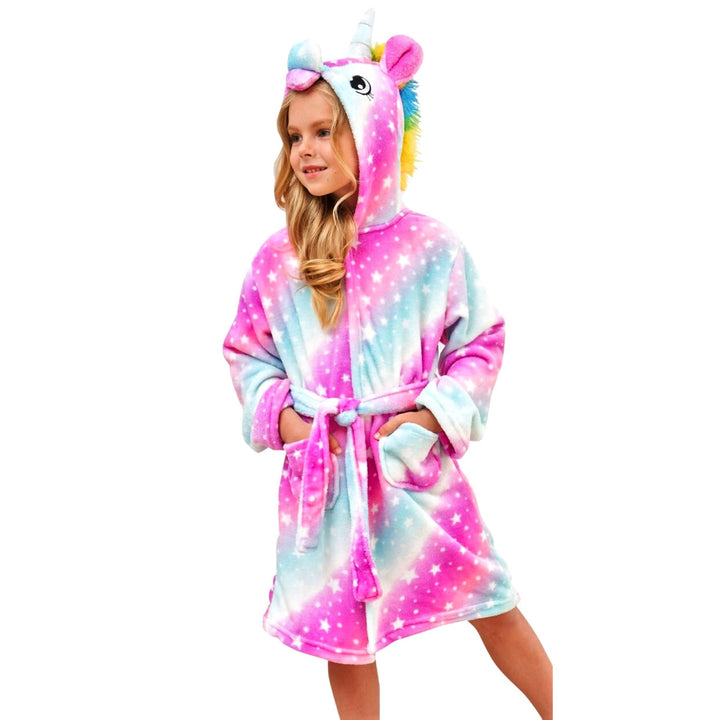 Ceruwum Einhorn Bademantel für Mädchen Weich Fleece Morgenmäntel mit Kapuze 3-4 Jahre Rosa/Lila/Blau