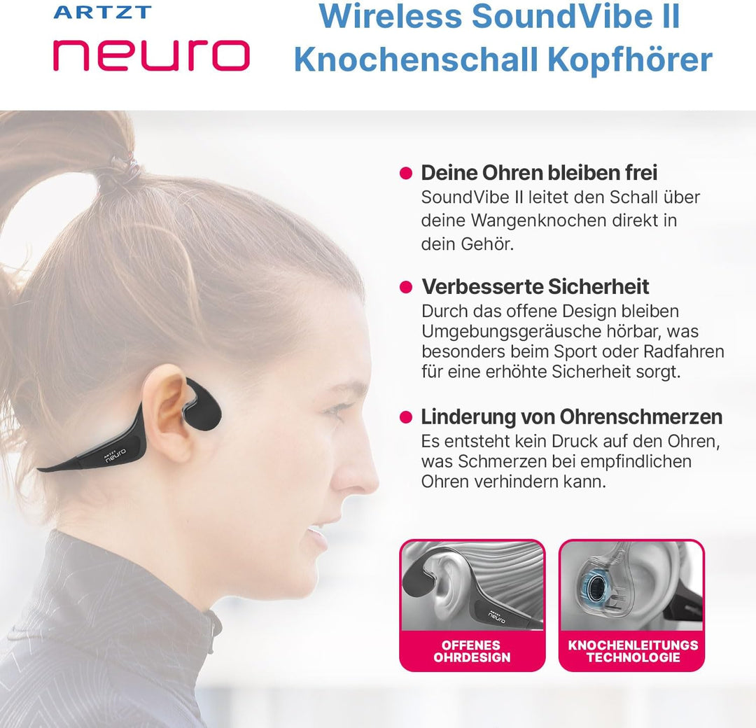 SoundVibe II Knochenschall-Kopfhörer | Kabellos | Wasserdicht IPX6 | USB-C | Low Latency | Leichtgew