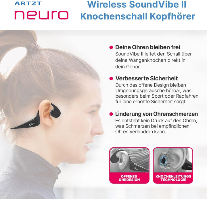 SoundVibe II Knochenschall-Kopfhörer | Kabellos | Wasserdicht IPX6 | USB-C | Low Latency | Leichtgew
