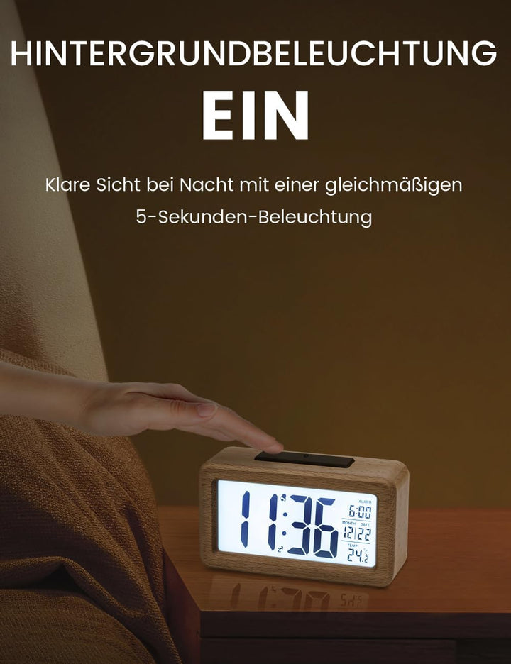aboveClock Wecker Digital, Holz mit Sensore Moduls, Tischuhr mit Grosser Anzeige, Datum, Teperatur A