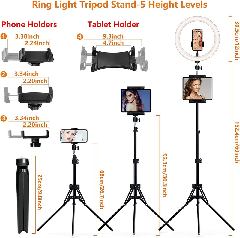 12 Zoll Ringlicht mit Stativ Handy, 1 Satz für alle PEYOU 183cm mit Tablet-Halter, LED Ringleuchte m