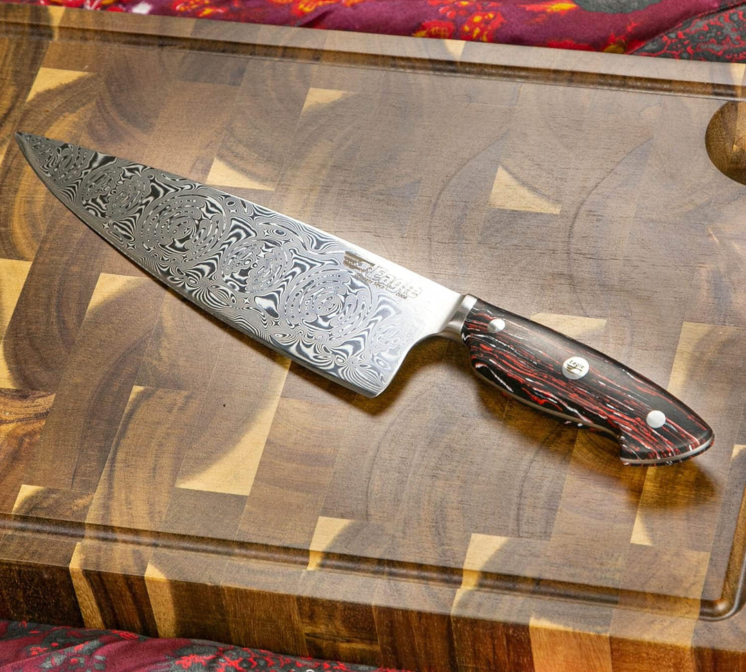 Eagle U-Grip - Chefmesser 23 cm Klingenlänge - Voll-Damaststahl 108 Lagen/Heftschalen: G10 schwarz-r